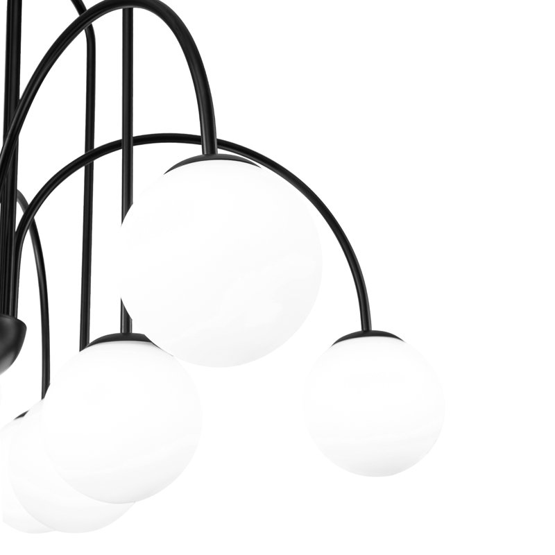 Lustre en verre spoutnik à 10 lumières pour salle à manger Bradrick, Noir, Blanc