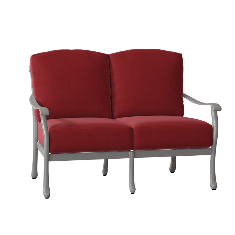 Casa 53.25'' Wide Aluminum Loveseat with Cushions, Weathered White, Denver Scarlett Sunbrella®