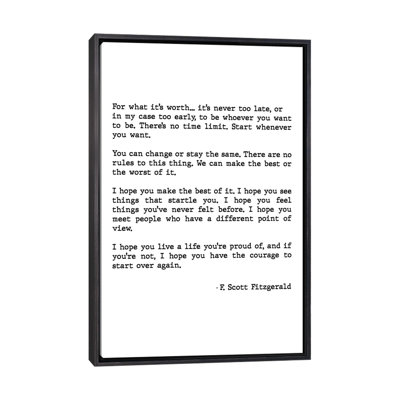 " For What It's Worth Scott Fitzgerald Quote "