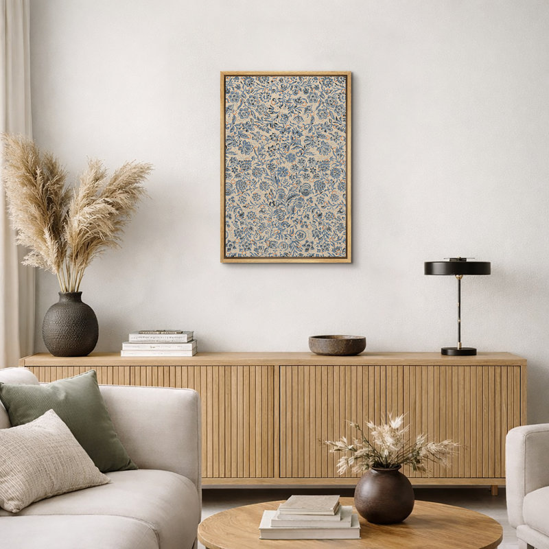 Abstract Botanical "Rustic Blue Wildflower Artwork, Abstract Floral Botanical Living Room Pictures, Giclee Canvas Digital Print Framed Wall Art