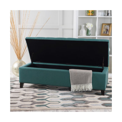 Rectangular Storage Ottoman, Teal Fabric Upholstery, Sturdy Bench for Entryway or Bedroom, Hidden Compartment