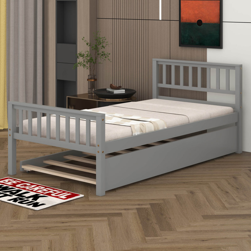 Lit simple avec lit gigogne, gris