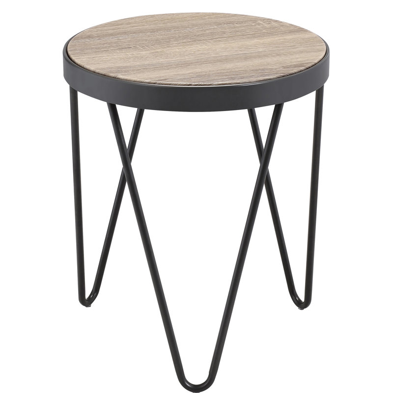 Table de bout vieillie en chêne gris et noir patiné avec design, polyvalente dans divers environnements, bois et métal se fondent pour une élégance, boissons à surface abondante, livres, différents espaces avec pieds, naturel