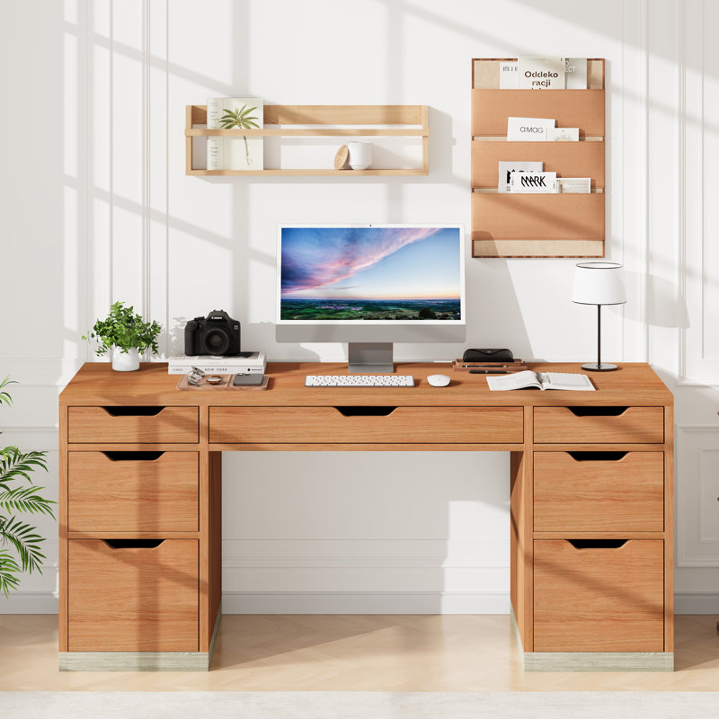 Executive Desk with Storage Drawers, 54 Inch Computer Desk with 7 Drawers for Home Office, Bedroom, Workspace for Work Study Writing