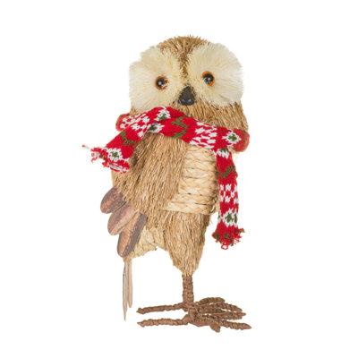 Brown Straw Owl Figurine with Scarf Pack of 2