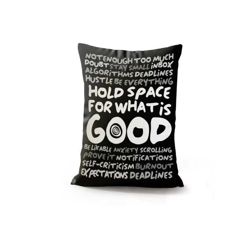 Hold Space Black Faux Linen Lumber Pillow, Black