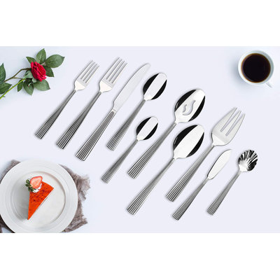 45-piece Stainless Steel Flatware Set - Service for 8  with Steak Knives & Serving Spoons - 430 Mirror Polished Silverware, Rustproof & Commercial-Grade - Elegant Gift Box for Wedding/Christmas