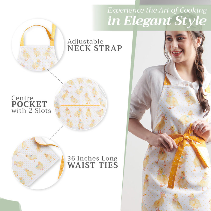 Maison d' Hermine 100% Cotton Apron for women with Pocket Kitchen Chef Apron for Men Cooking Gardening Server Waitress Maid (Ducklings in Spring).