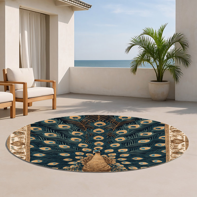 Tapis bleu français intérieur et extérieur, Rond 5 pi