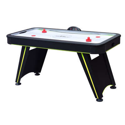 Table de hockey sur air Hathaway Voyager 1,5 m pour salle de jeux à domicile - avec affichage DEL des scores, souffleur haute performance, pieds renforcés, poussoirs et palets - Finition noire et vert fluo