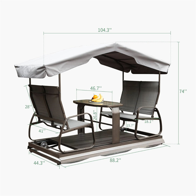 Balancelle de patio à 4 auvent avec structure en aluminium pour une chaise d'extérieur agréable