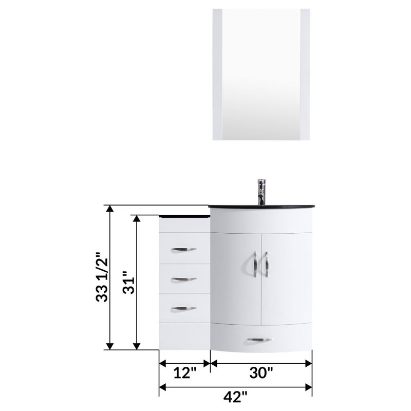 Ensemble de meuble-lavabo simple 42 po avec miroir Marguez, Blanc