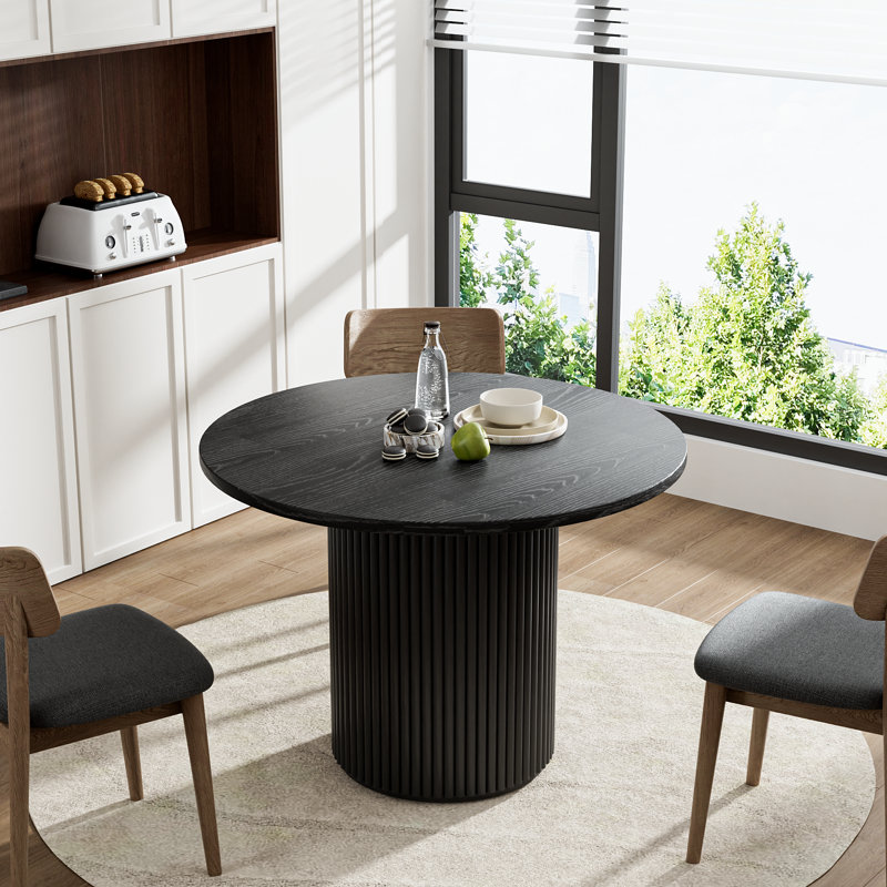 Table de salle à manger à piédestal, H 29,9 po x L 35,6 po x l 35,6 po, Noir, noir, noir, noir