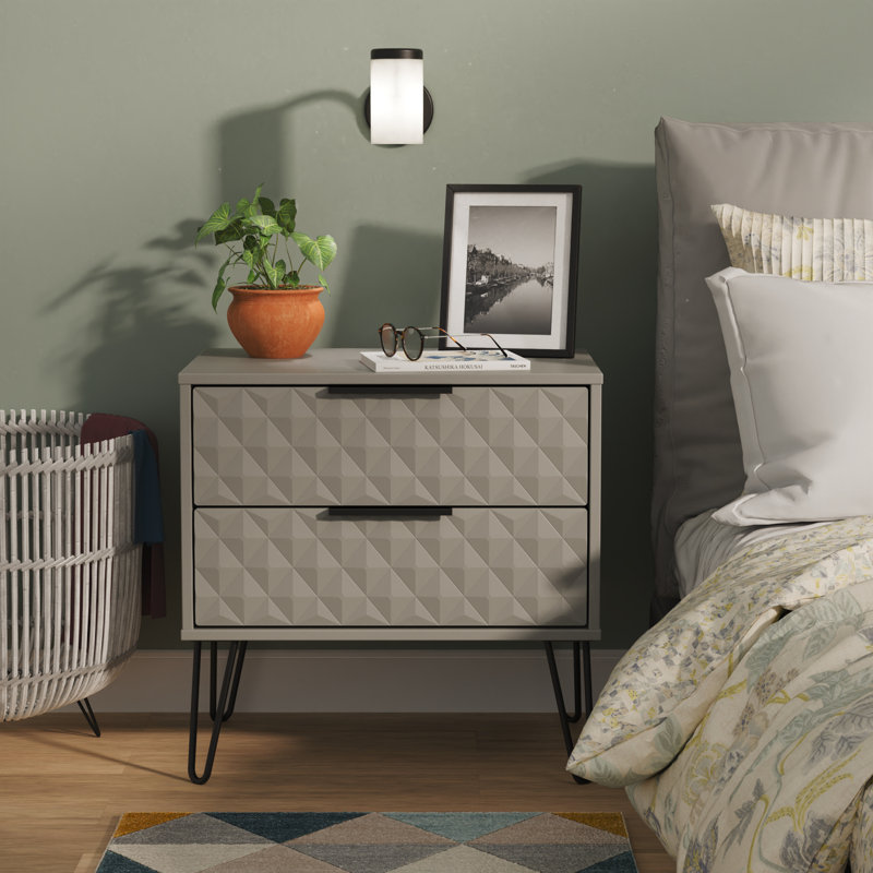 Harlequin 58cm W Manufactured Wood Bedside Table, Grey
