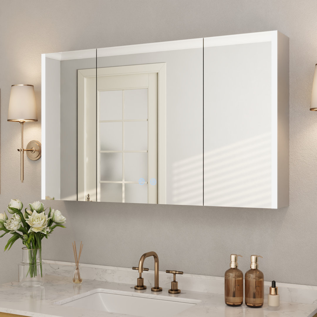 40'' W x 24'' H Led Lights Wall Mounted Medicine Cabinets With Mirrors, Defogger, Dimmer, Outlets & Bluetooth Speaker, 3 Door and 4 Adjustable Shelves DeerValley