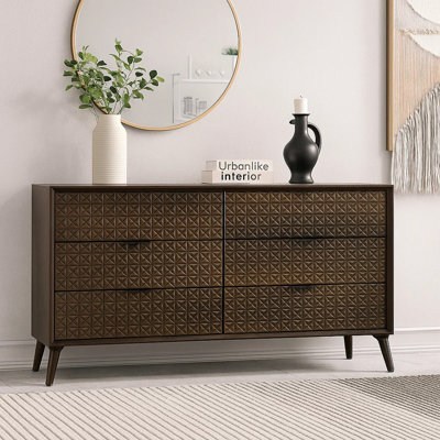 Commode large Fel, 6 tiroirs, brun foncé, noir