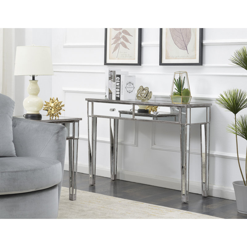 Bureau à 2 tiroirs avec miroir Wiscasset, Gris patiné