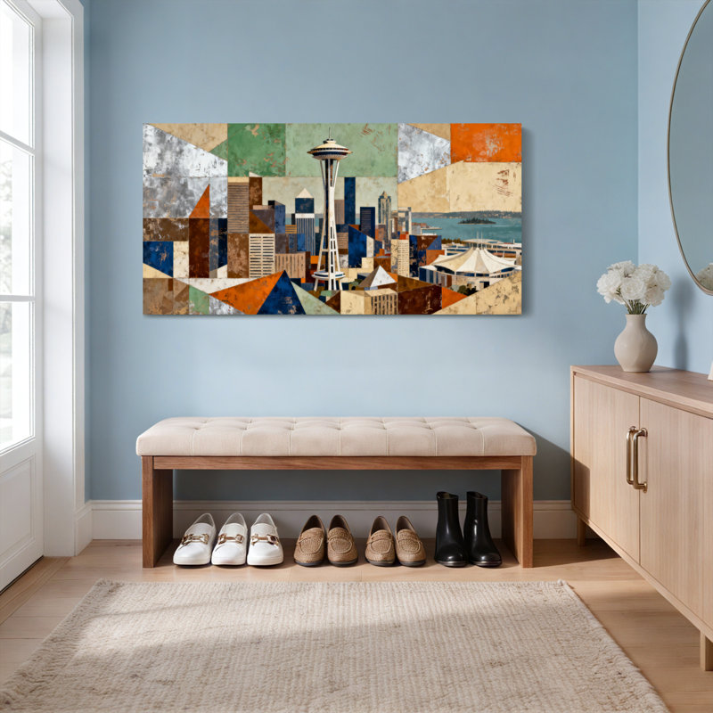 Ensemble de 1 tableau mural sur toile représentant la ligne d'horizon de Seattle, H 12 po x l 36 po