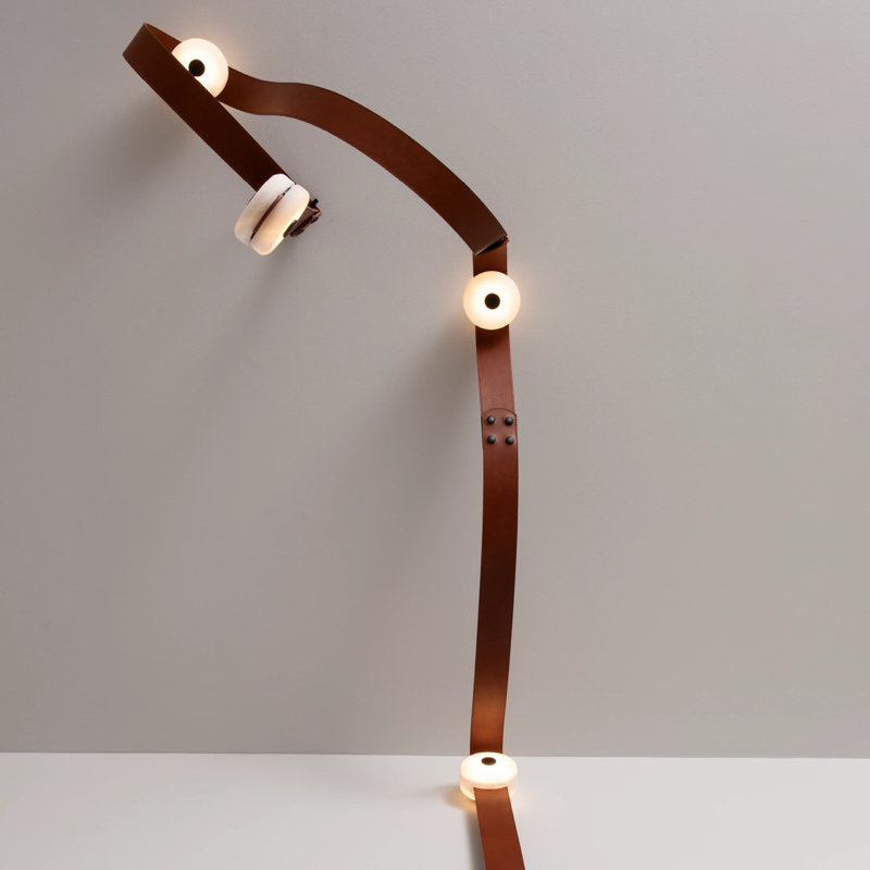 SNAPS Floor-to-Ceiling Plug-in LED Lamp, Black, Chestnut Leather
