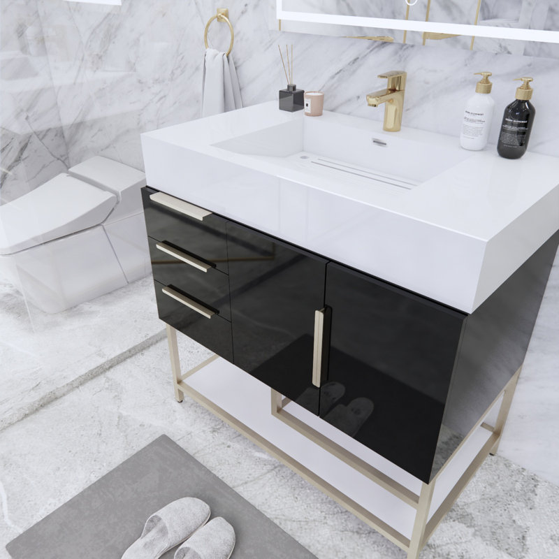 Ensemble de meuble-lavabo simple 36 po Sevara, Noir ultrabrillant