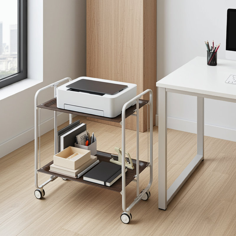 Yates Serving Cart, Grey, Dark Brown Wood