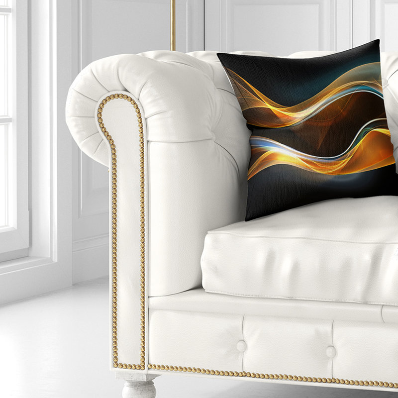 3D Gold Waves in Abstract Printed Pillow, 18" x 18", Throw Pillow, Black/Red/Orange