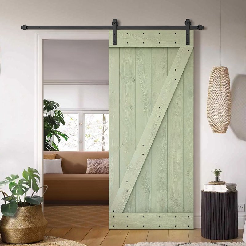 Cherry Red Solid Wood Barn Door Kit with Matte Black Hardware