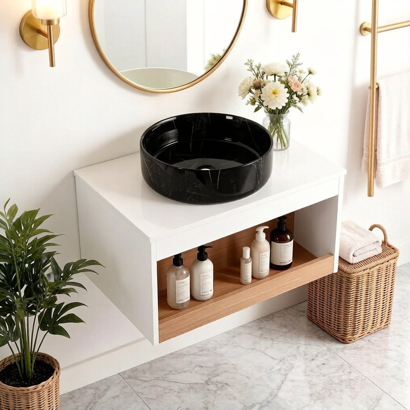 Meuble-lavabo 24 po avec lavabo et tablette de rangement, Black White