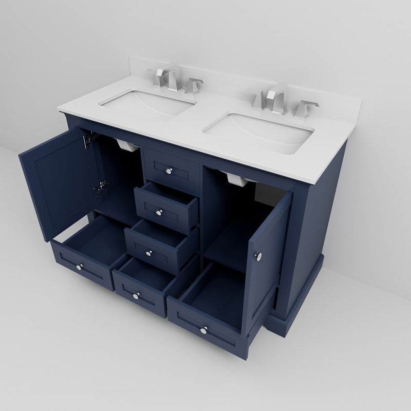 Meuble-lavabo double avec plateau en marbre de culture, Marine