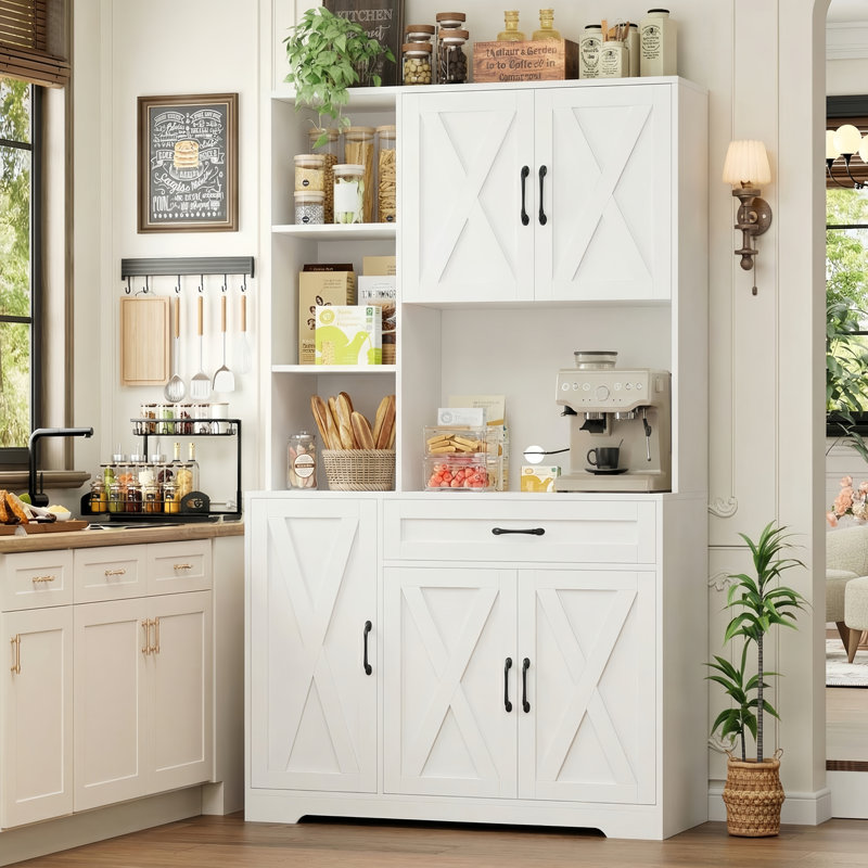 Garde-manger de style campagnard avec tablette à micro-ondes H 70,9 po Anitrea, Blanc