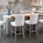 Contemporary Velvet Upholstered Barstools With Button Tufted Decoration And Wooden Legs, And Chrome Nailhead Trim, Leisure Style Bar Chairs,Bar Stools, Set Of 2 (Beige),SW2002BG(Dining Set)