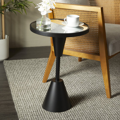Table d'appoint à piédestal en métal avec plateau en verre