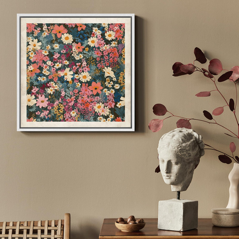 «Vintage Floral Mosaic Garden Wilderness Illustration Rustic French Country», H 16 po x l 16 po, Blanc
