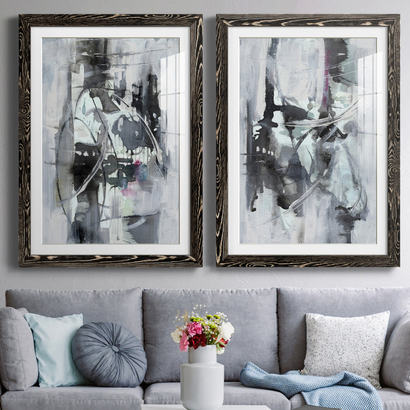 Indian Lore I - ensemble de 2 peintures encadrées, H 37,5 po x l 55 po x P 1,5 po, Noir
