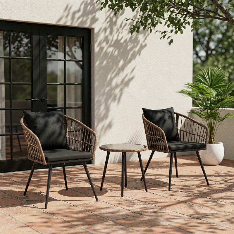 2-Person Outdoor Patio Bistro Set, Black, Brown