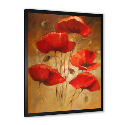 «Vintage Red Popies», peinture sur toile traditionnelle