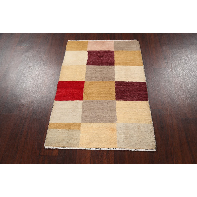 Tapis multicolore noué à la main de conception unique 2 pi 6 po x 3 pi 8 po