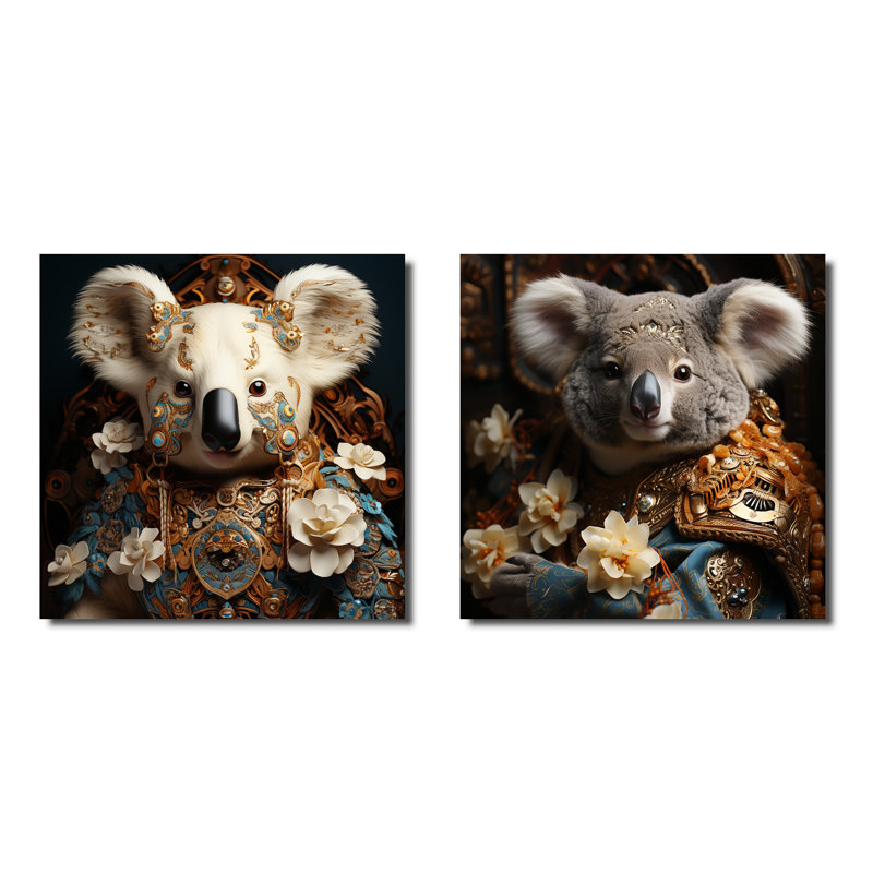 «King Koala Blooms I», ensemble d'art mural sur toile Koala, Toile tendue, H 16 po x l 33 po x P 1 po