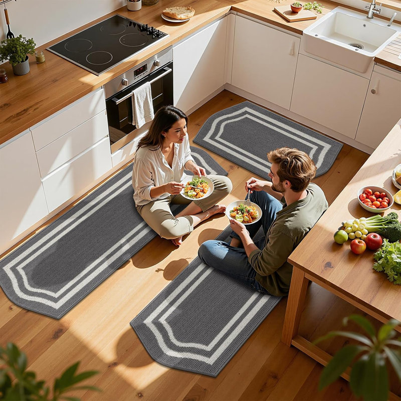 Ensemble de 3 tapis de cuisine Farmhouse, Gris