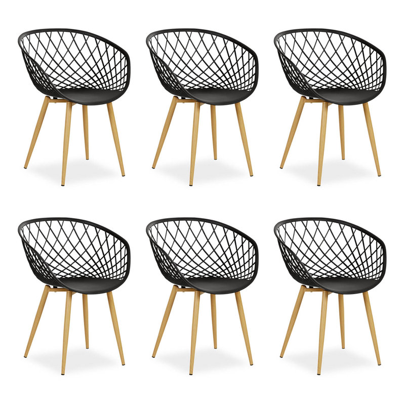 Priscilla Garden Chair with Armrests Set of 6 Plastic Kitchen Chairs Balcony Chairs Outdoor Chair Patio Chairs, Black