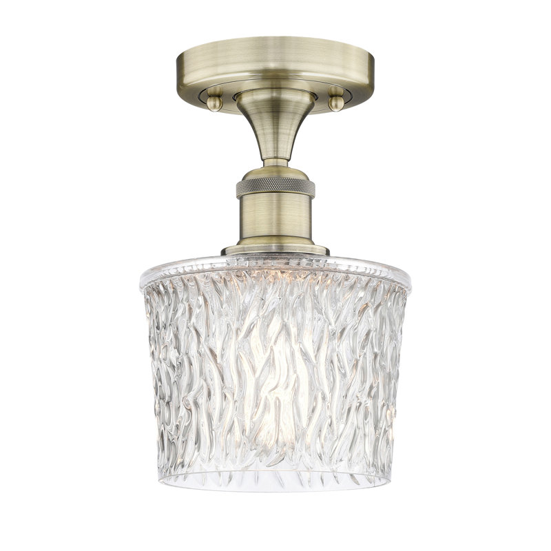 Plafonnier semi-encastré en verre Thoa, Laiton antique