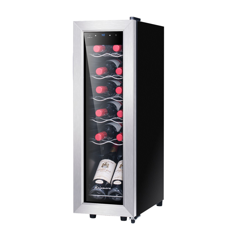 Kalamera 12-Bottle Black Stainless Steel Freestanding Wine Cooler