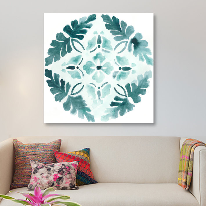 « aqua médaillons iii », reproduction sur toile, H 12 po x l 12 po x P 0,75 po, Pas de tapis, Toile tendue