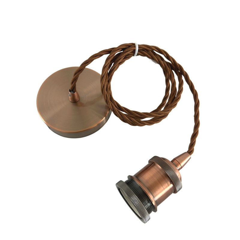 Aniylah 1 - E27 Vintage Light Fitting Ceiling Rose Fabric Cable Vintage Twisted Braided Pendant Lamp Holder Kit, Bronze