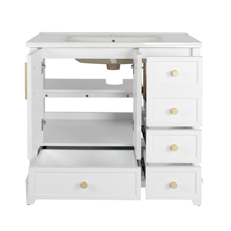 Meuble-lavabo classique 36 "avec lavabo en céramique, Blanc