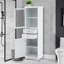 Grande armoire de rangement pour salle de bain avec porte vitrée, 2 tiroirs et tablette réglable, fini blanc-1267660899
