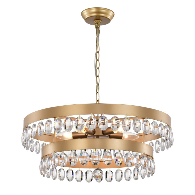 Lustre rond en cristal 6 lumières à deux niveaux Uhrichsville