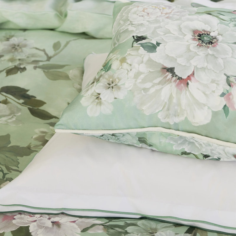 Fleur Blanche Eau de Nil Decorative Pillow