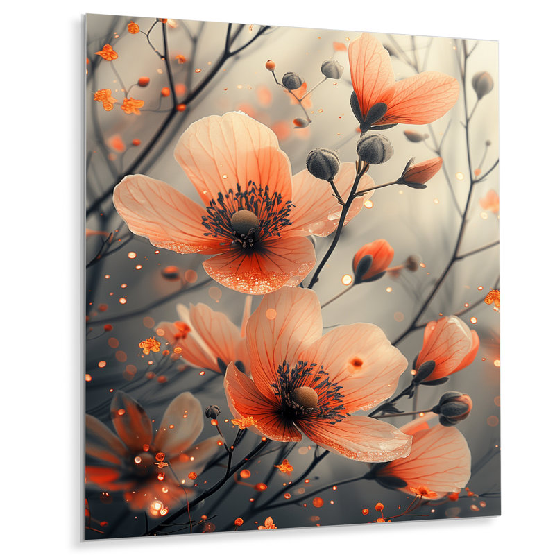 Orange orange, coucher de soleil, splendeurs et fées - art mural fleurs, H 32 po x l 24 po x P 1 po, Métal métal