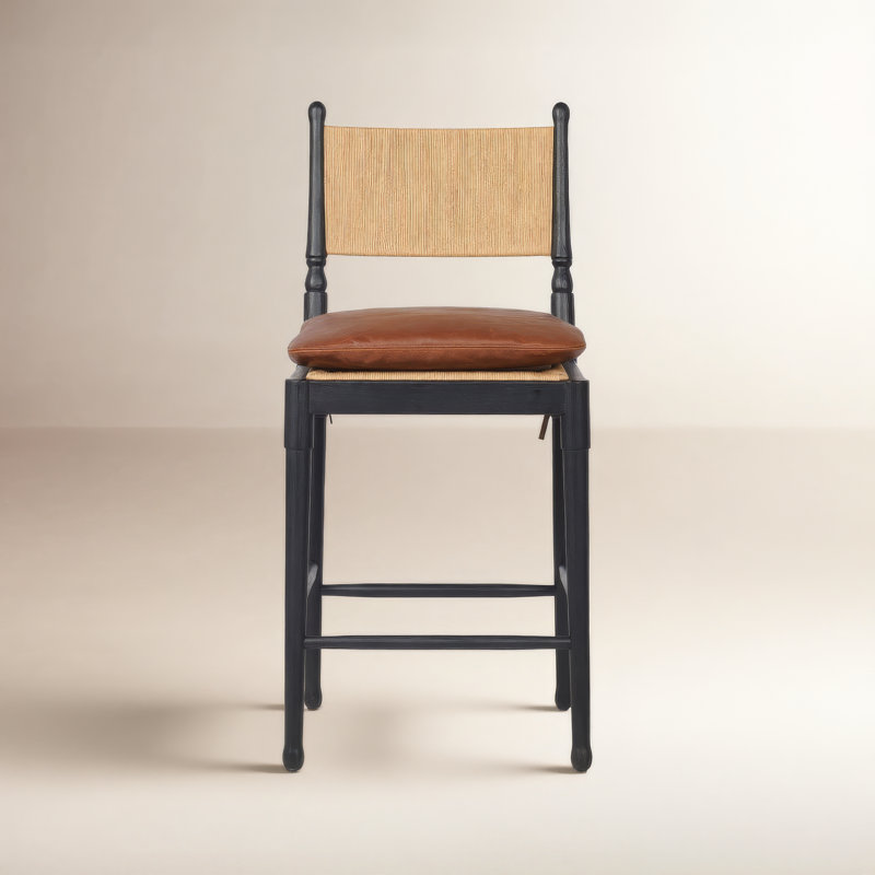 Fayth Stool with Cushion, Counter Stool (25.5” Seat Height)”, Stained Black Ash